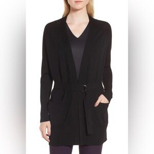 Hugo Boss Merino Wool Belted Cardigan in Black — Size Small